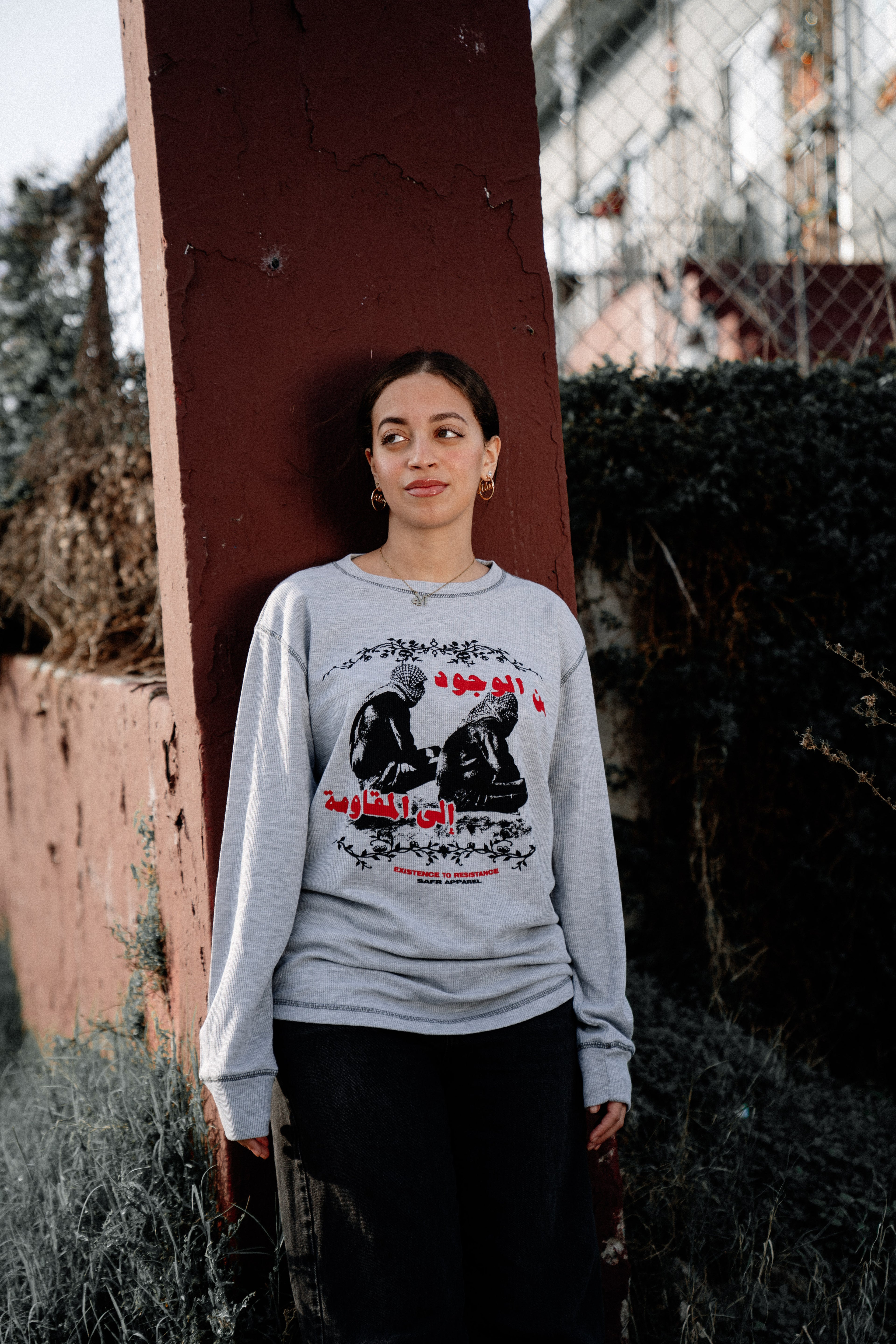 Safr Apparel existence to resistance long sleeve gray thermal shirt