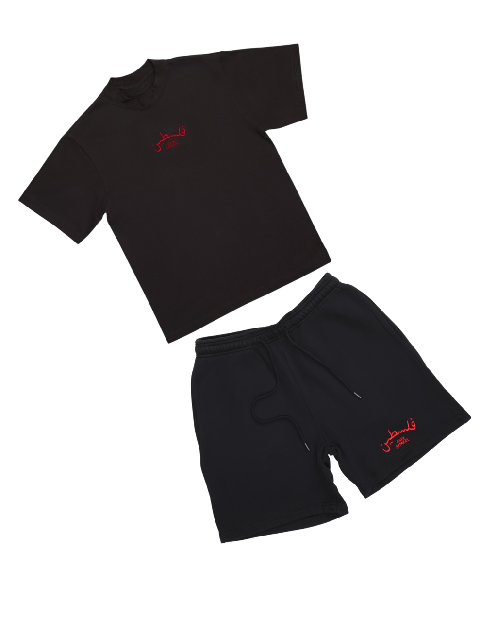 SAFR Apparel Black Stitched Embroidered Palestine SET (T- Shirt & Shorts)