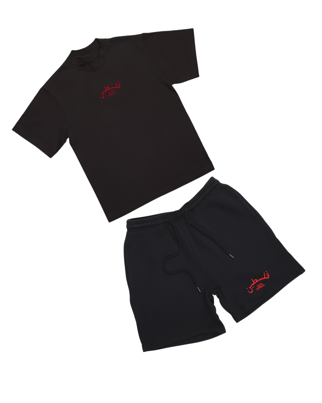 SAFR Apparel Black Stitched Embroidered Palestine SET (T- Shirt & Shorts)