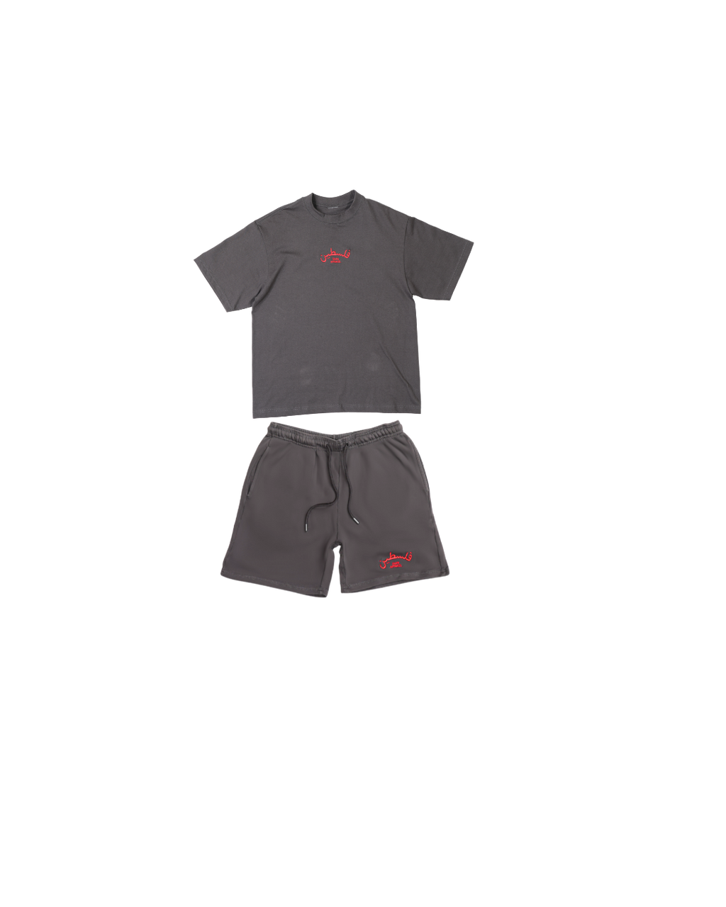 SAFR Apparel Shadow (Gray) Stitched Embroidered Palestine SET (T- Shirt, Shorts and Hat