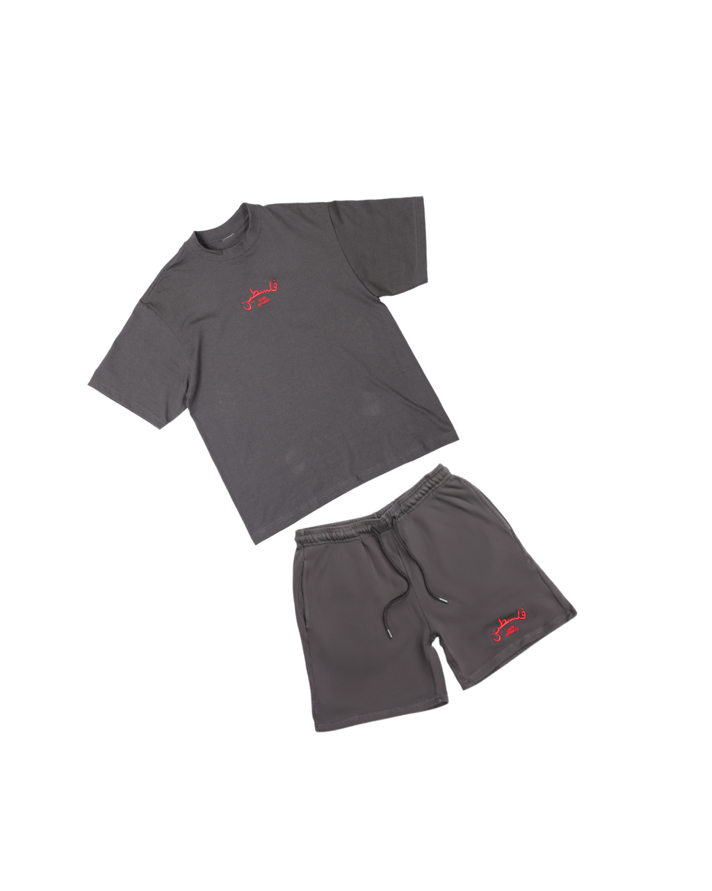 SAFR Apparel Shadow (Gray) Stitched Embroidered Palestine SET (T- Shirt, Shorts and Hat