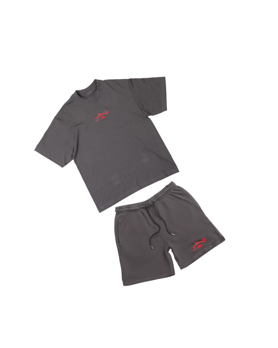 SAFR Apparel Shadow (Gray) Stitched Embroidered Palestine SET (T- Shirt, Shorts and Hat
