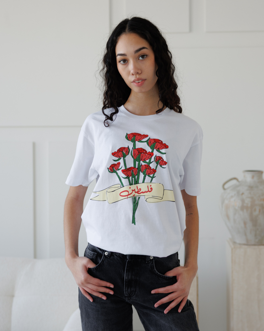 Poppy Bouquet T-Shirt – Floral White Tee Inspired by Palestine | SAFR Apparel