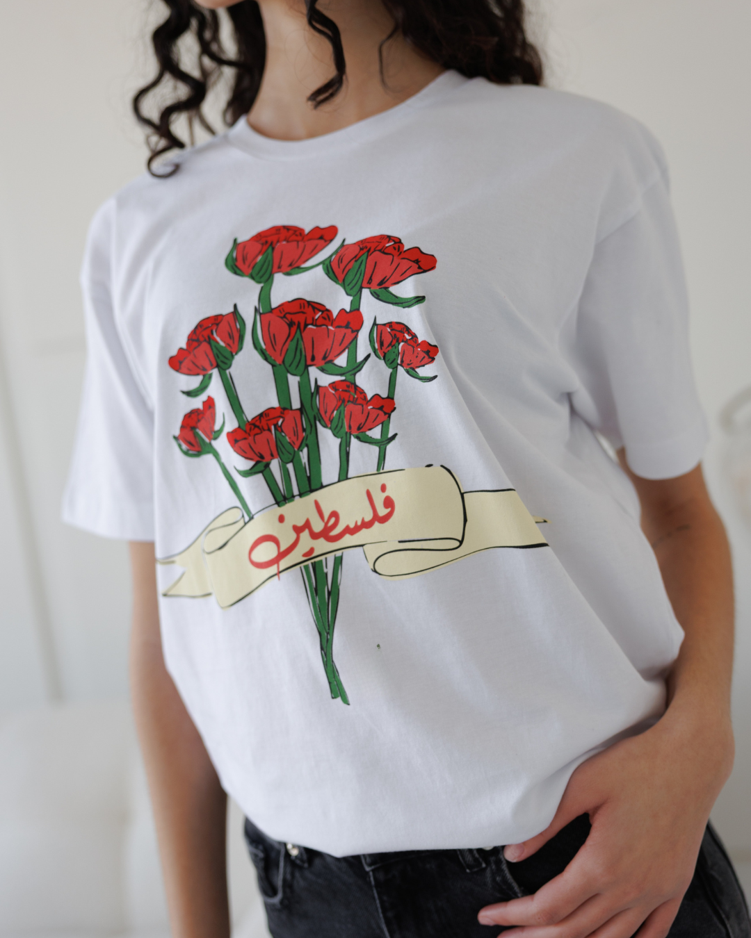 Poppy Bouquet T-Shirt – Floral White Tee Inspired by Palestine | SAFR Apparel