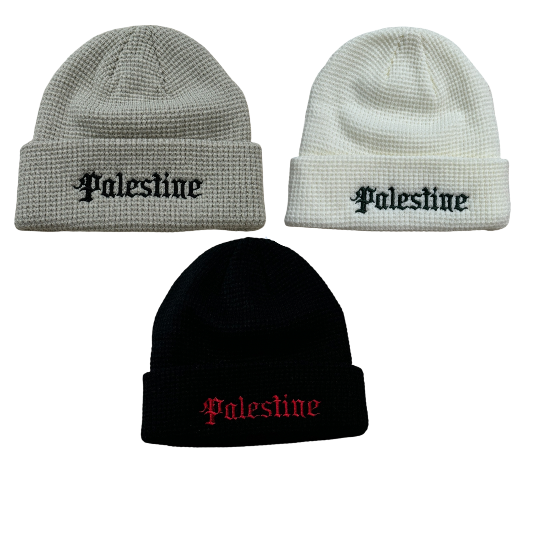 Waffle Knit Embroidered Palestine Beanie