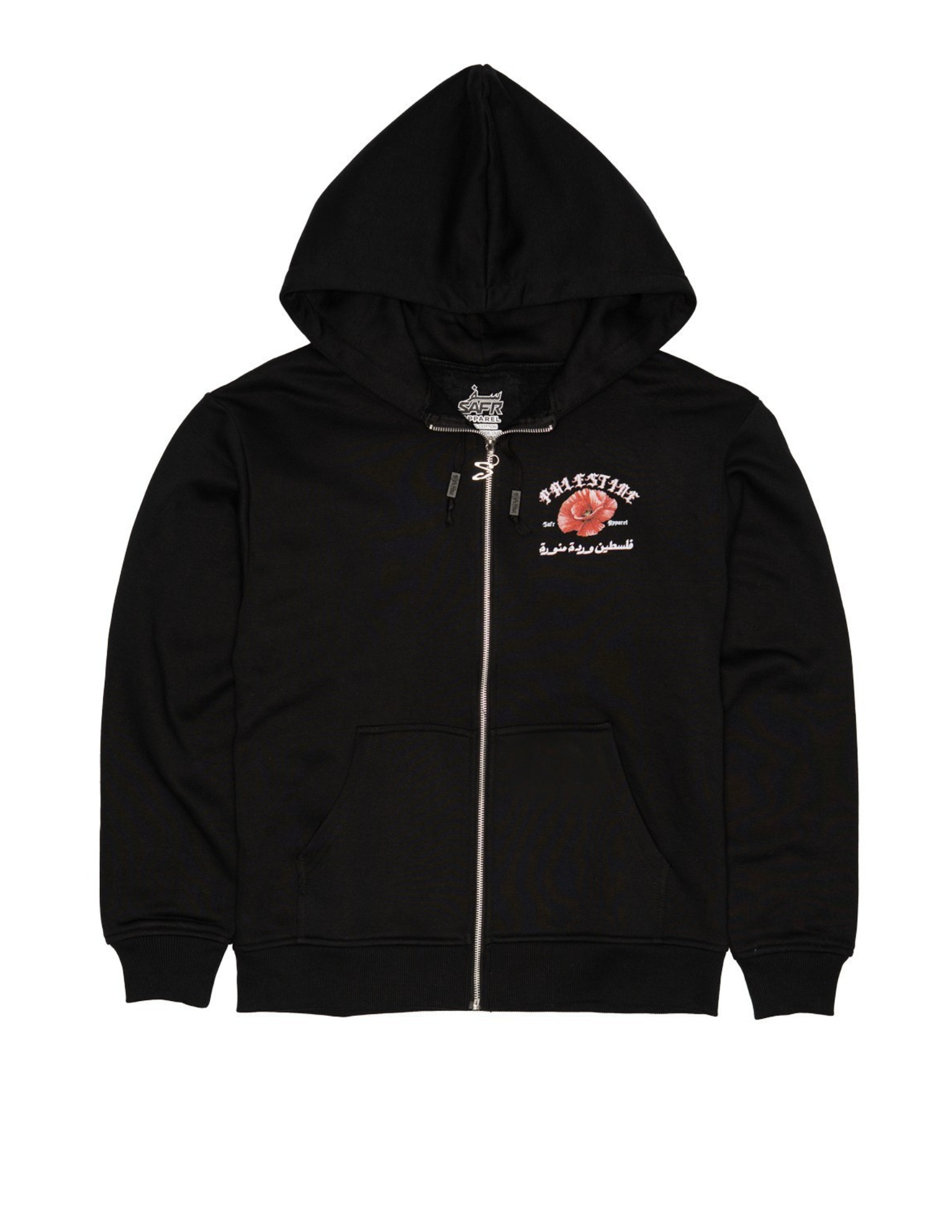 SAFR Apparels Heavy Duty Palestine is a blooming Flower in Black Zip Up Hoodie