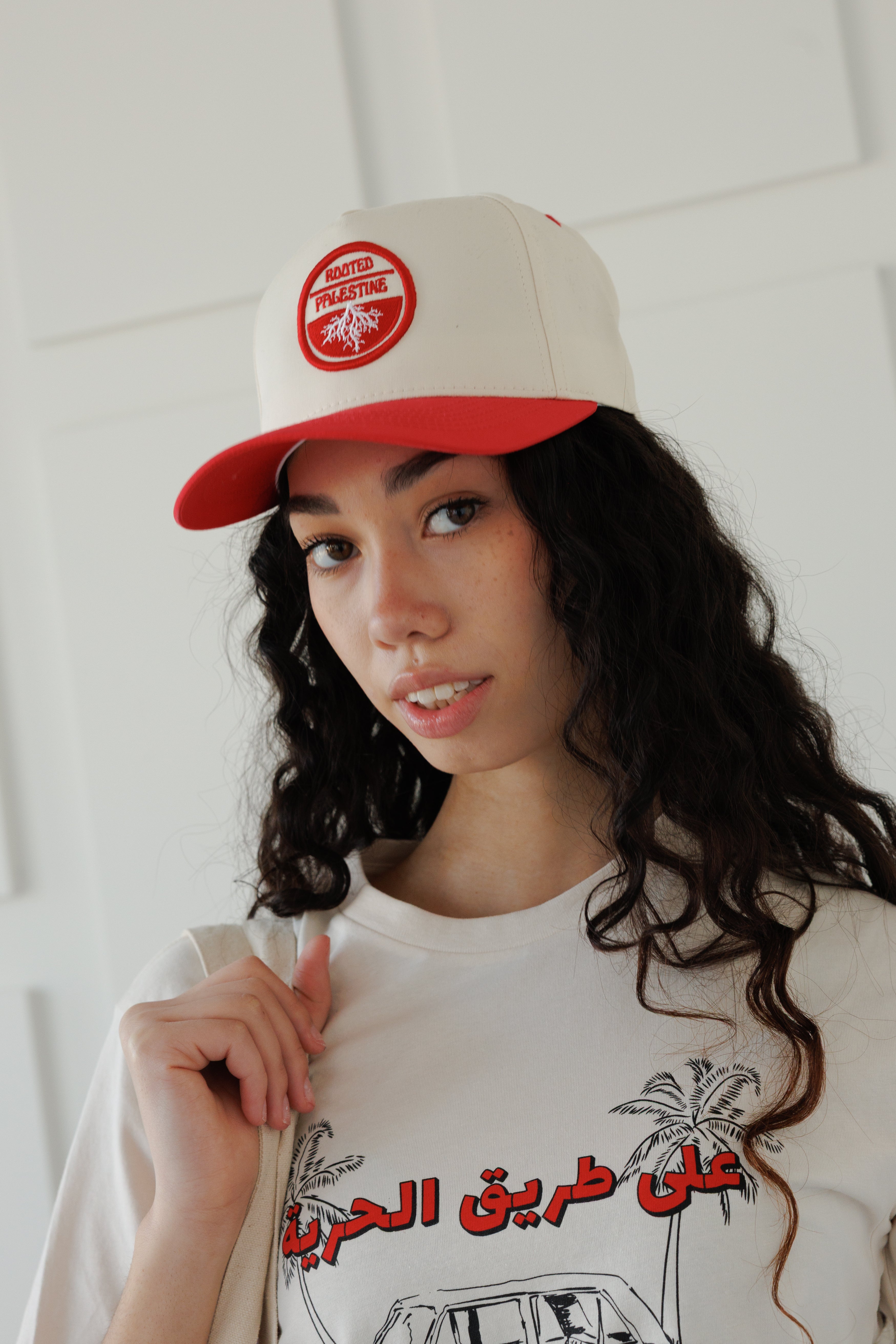 Rooted Palestine Embroidered Red and Tan Hat