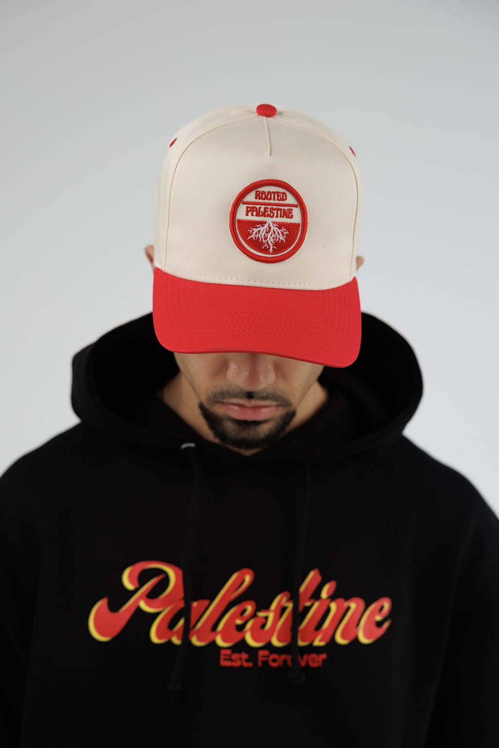 Rooted Palestine Embroidered Red and Tan Hat