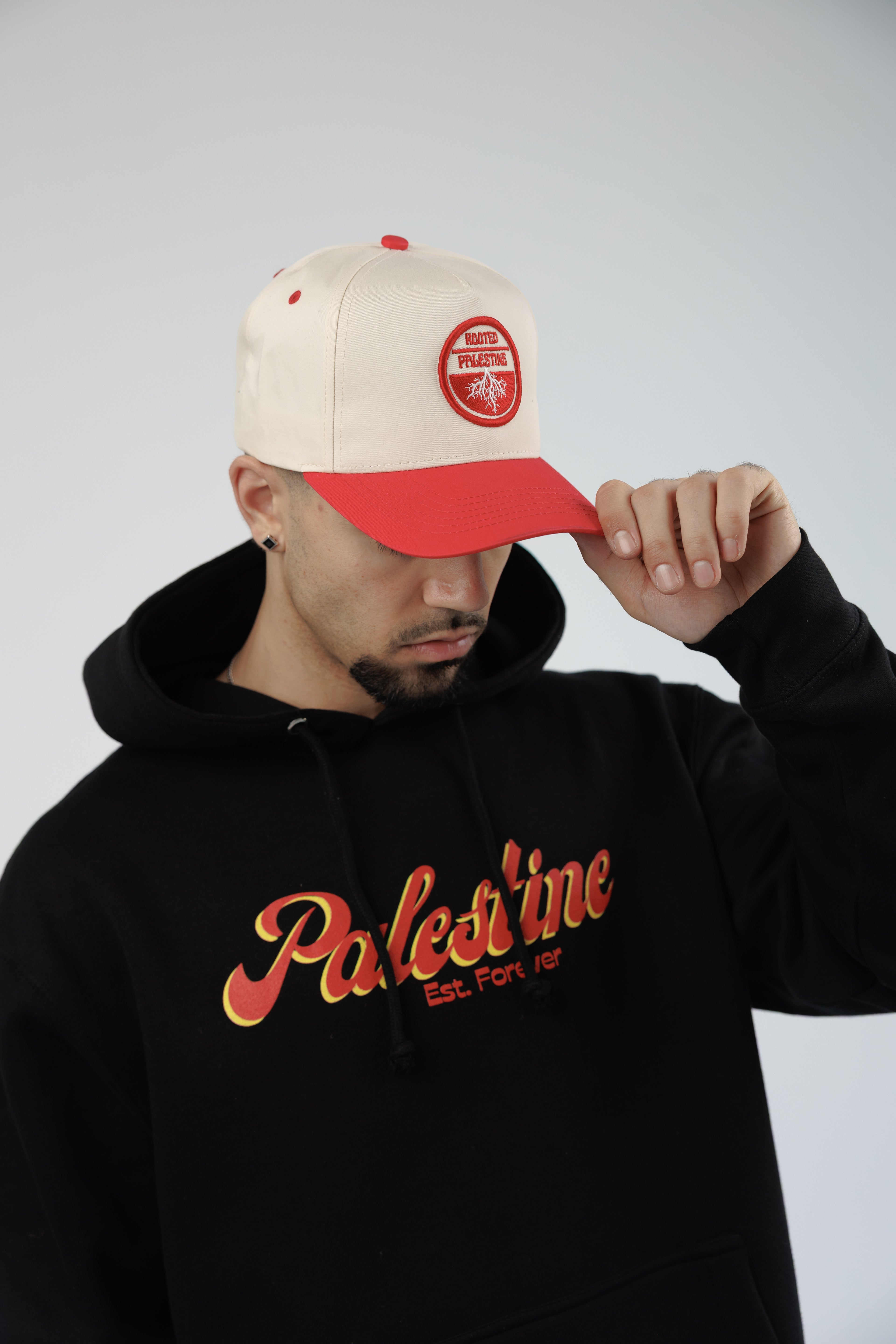 Rooted Palestine Embroidered Red and Tan Hat