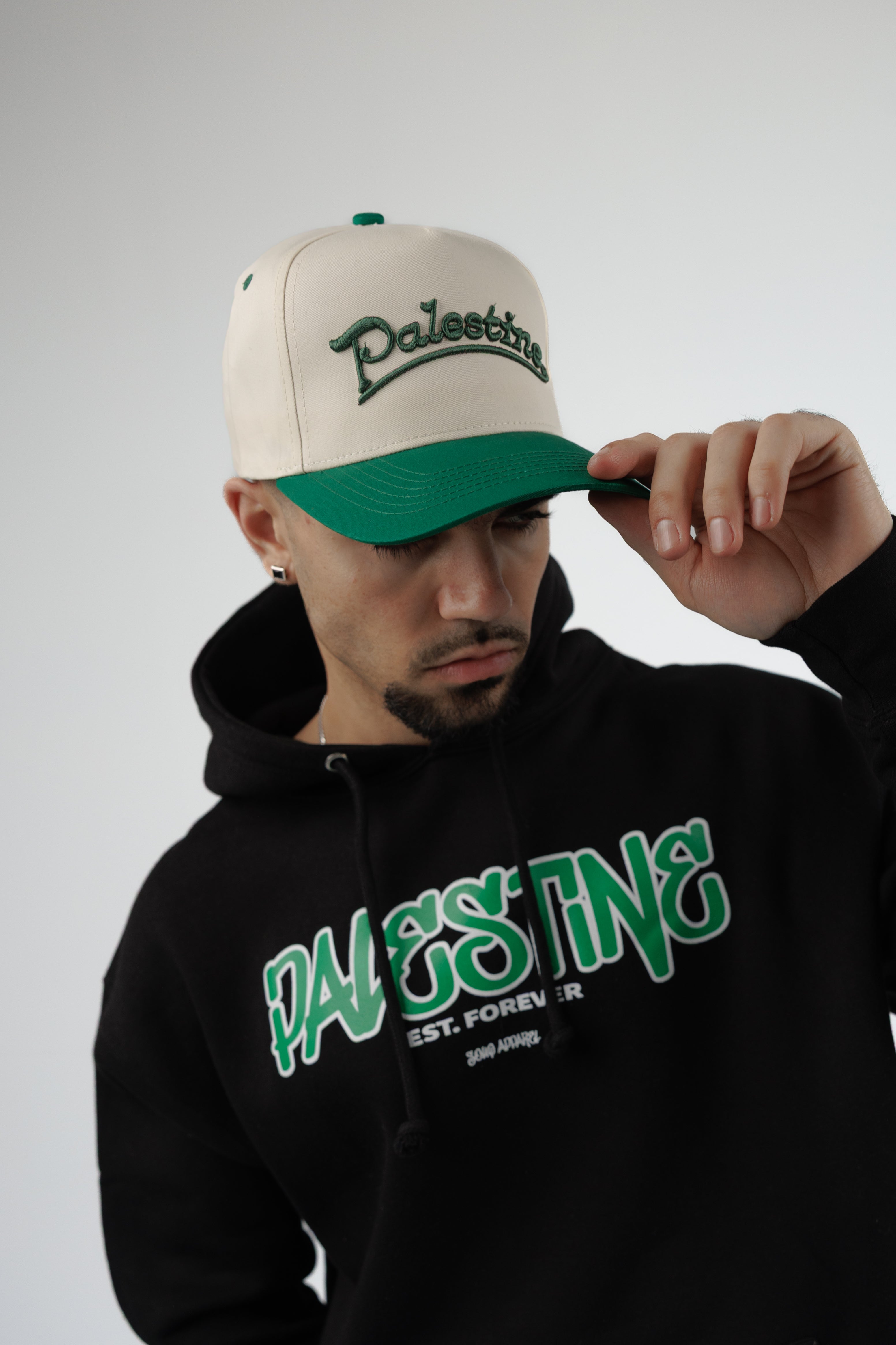 BASEBALL GREEN EMBROIDERED TAN HAT