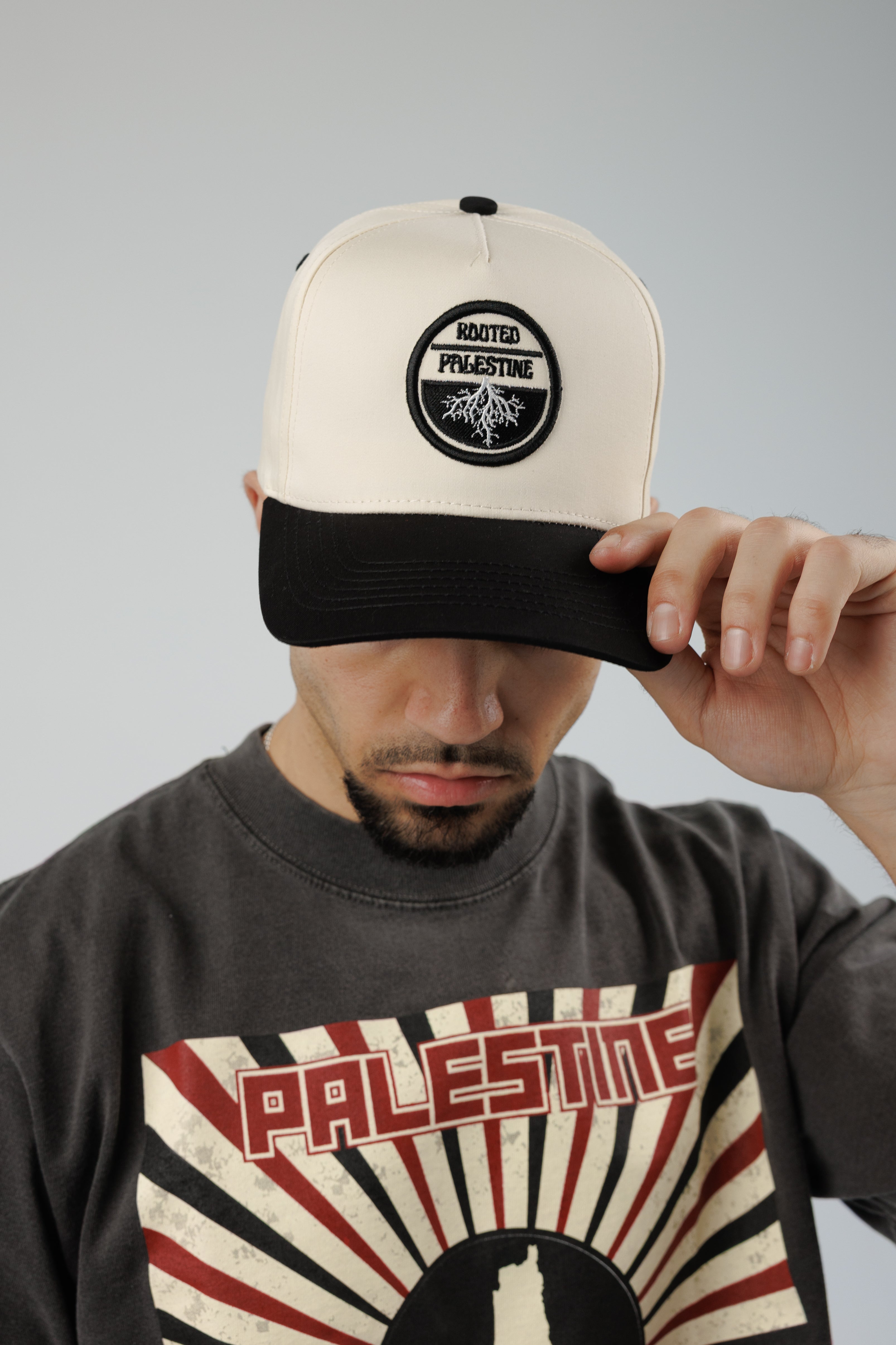 Rooted Palestine Embroidered Black/Tan Hat