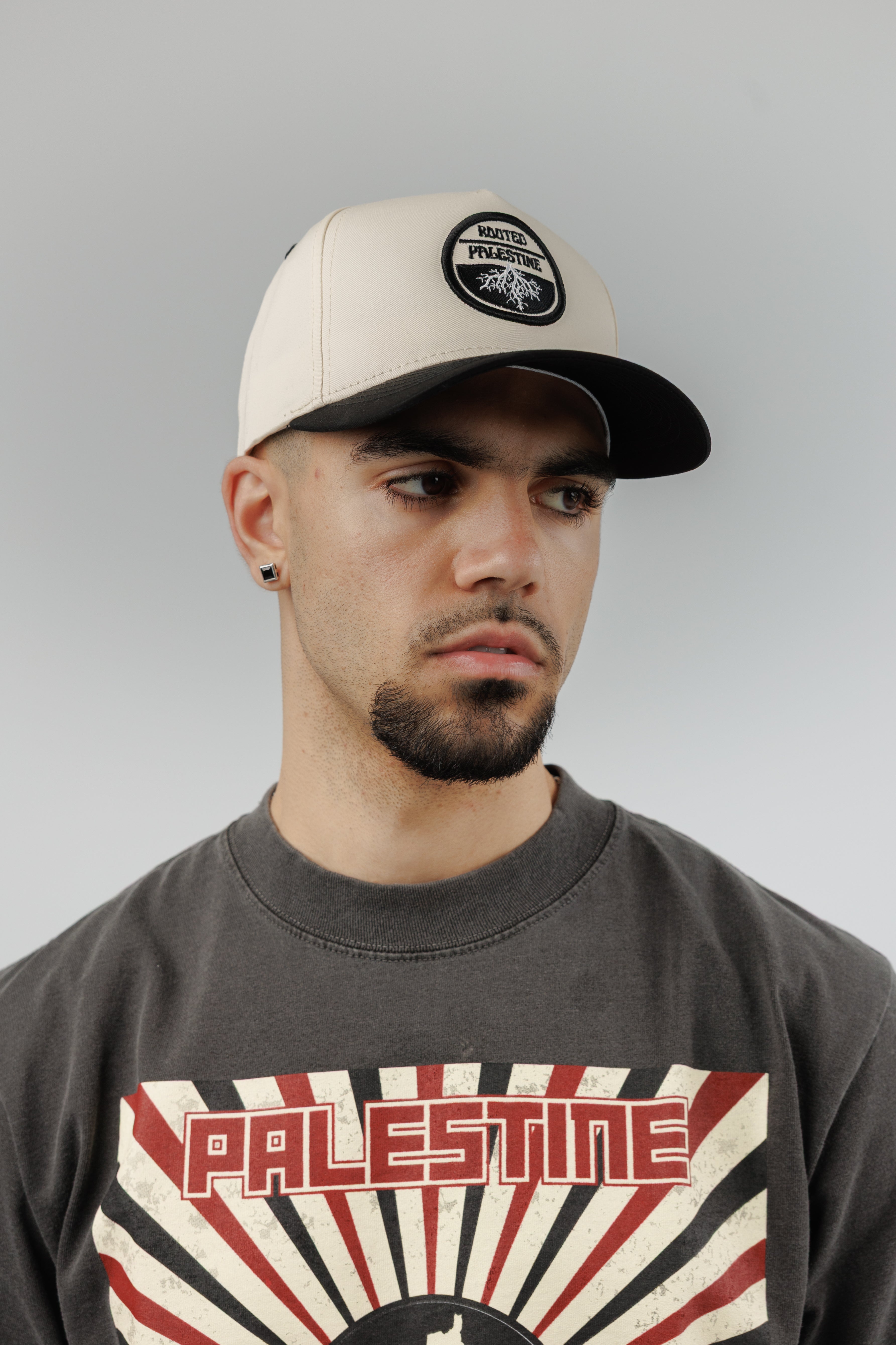 Rooted Palestine Embroidered Black/Tan Hat