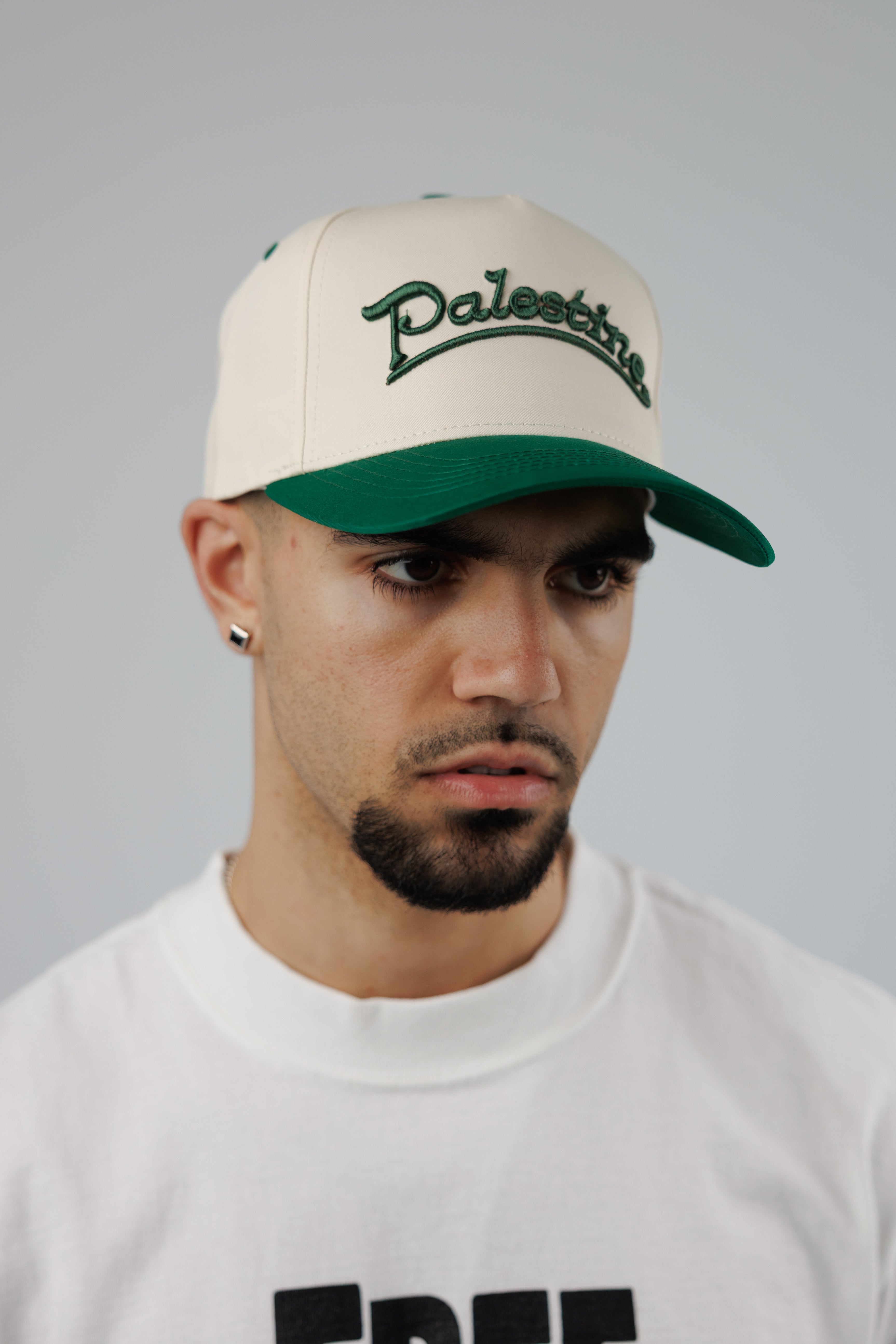 BASEBALL GREEN EMBROIDERED TAN HAT