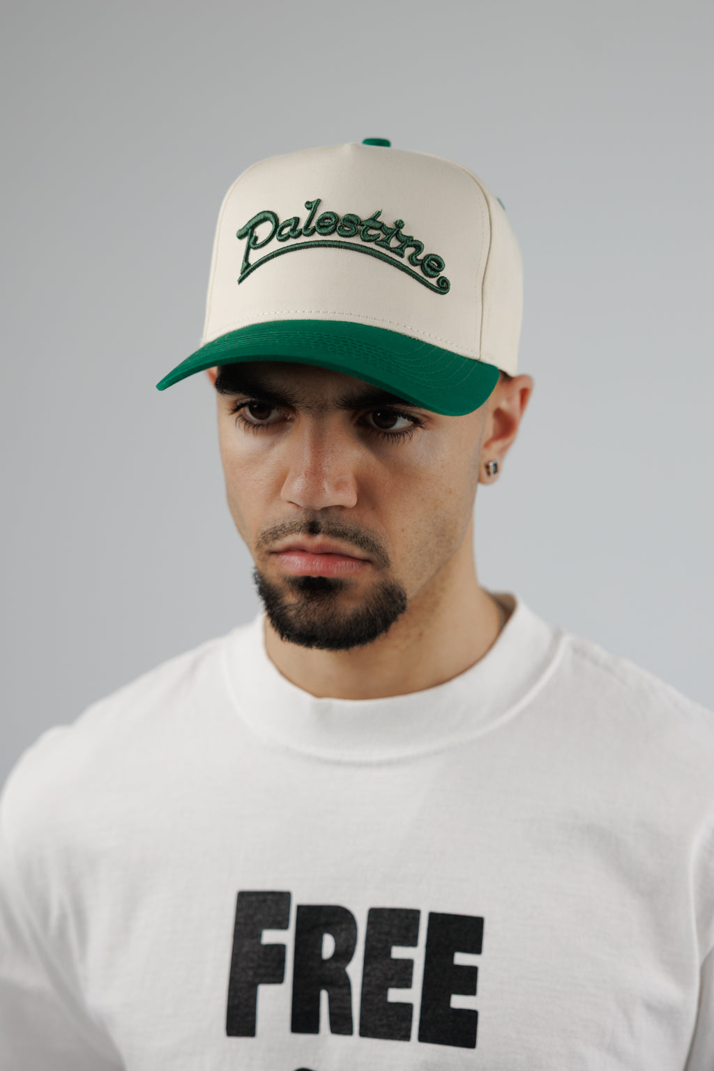 BASEBALL GREEN EMBROIDERED TAN HAT