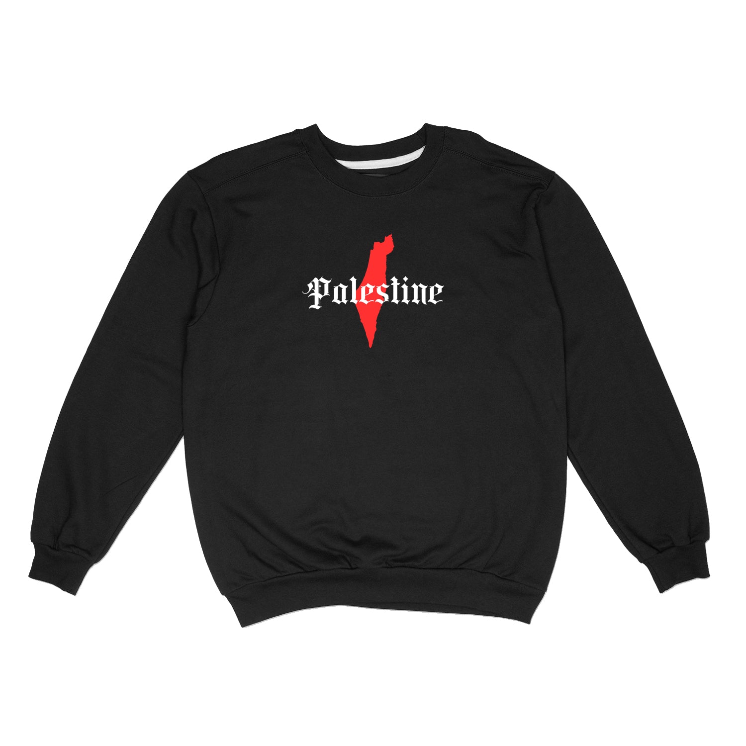 CREW NECK PALESTINE EMBROIDERED // BLACK